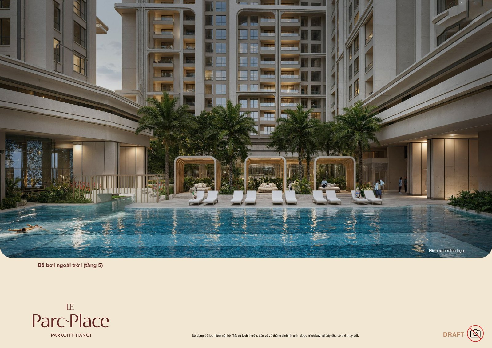 Bể bơi ngoài trời tầng 5 Le Parc Place giữa cảnh quan nhiệt đới