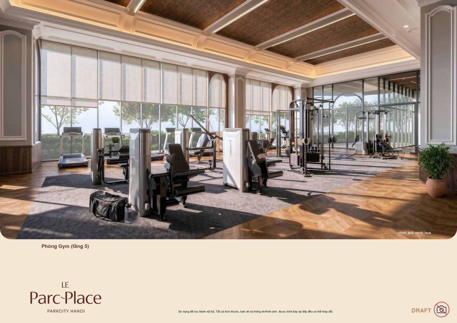 Phòng gym tầng 5 Le Parc Place view xanh, thiết bị hiện đại