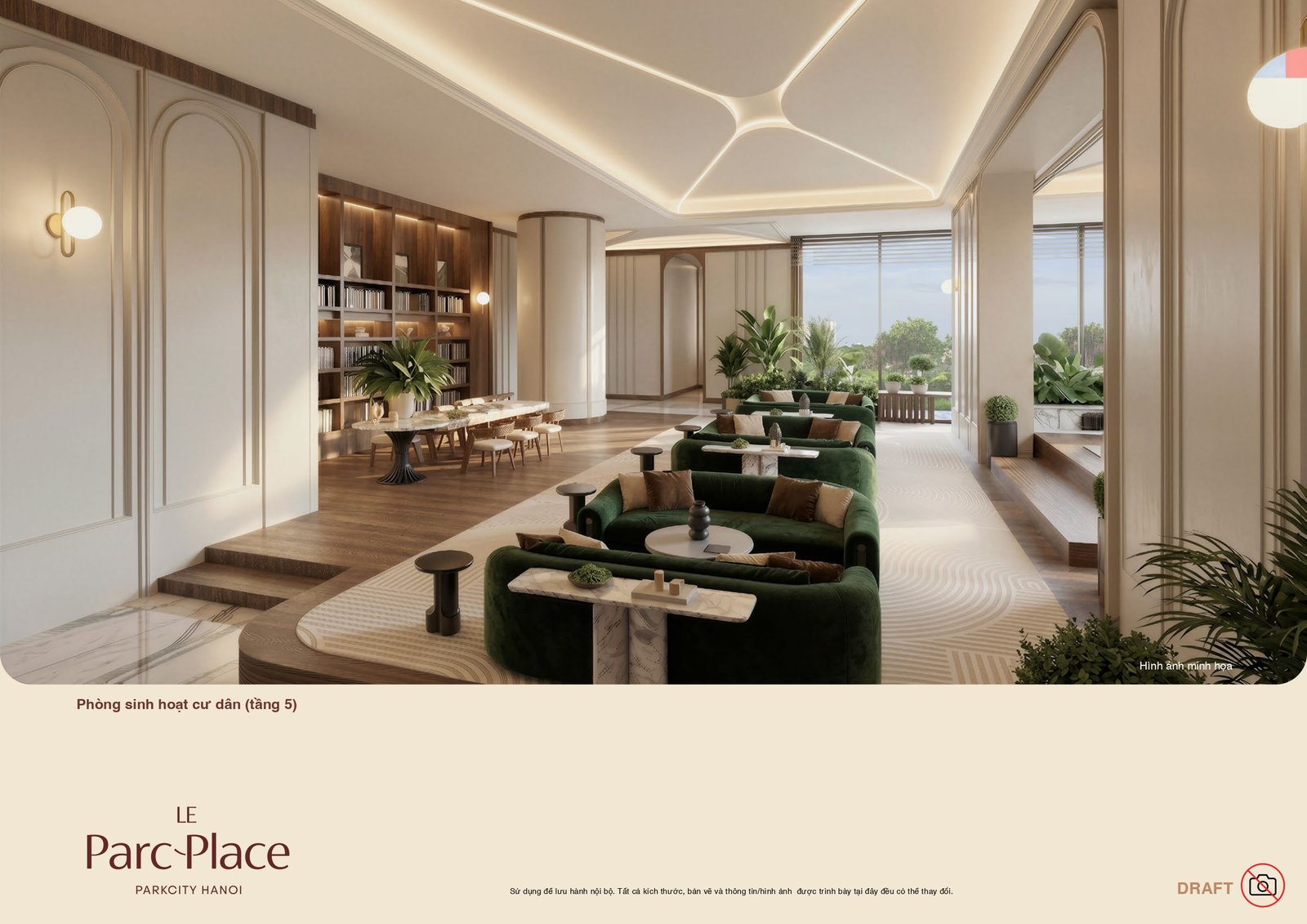 Phòng sinh hoạt cư dân tầng 5 Le Parc Place ấm cúng, sang trọng