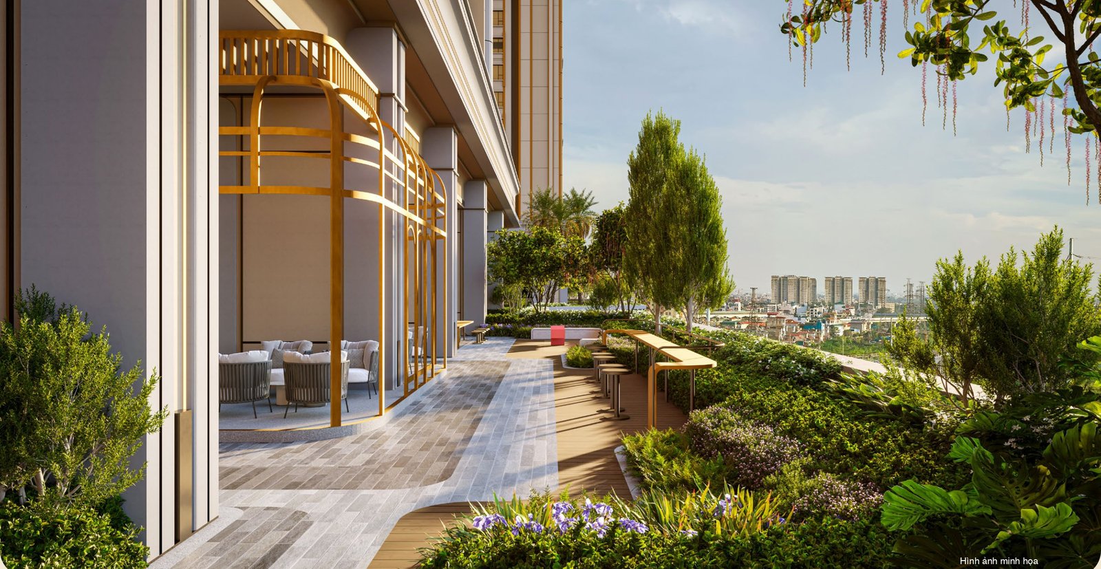 Đài ngắm cảnh tầng 5 Le Parc Place nhìn ra thành phố