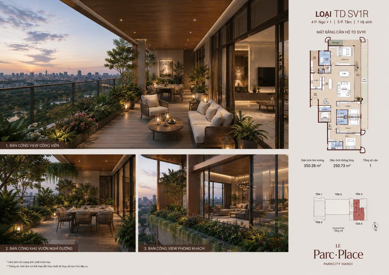 Ba loại ban công của căn Sky Villa SV1R Le Parc Place