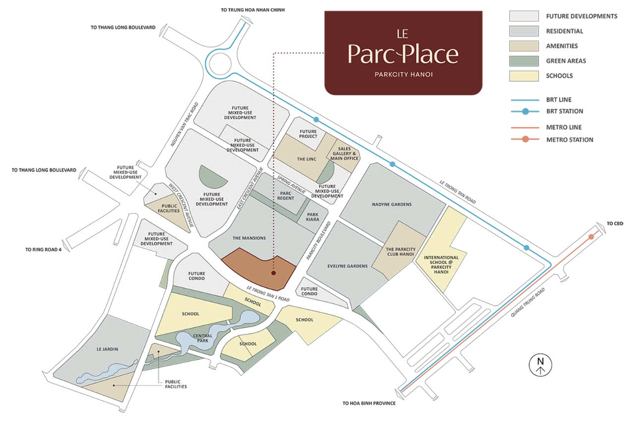 Bản đồ quy hoạch vị trí Le Parc Place trong khu đô thị ParkCity Hanoi