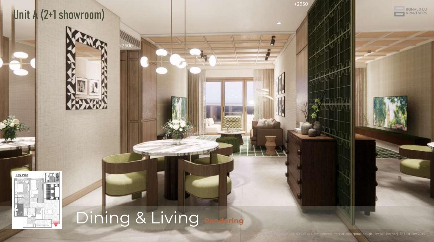 Nội thất bàn giao Le Parc Place - phòng khách nhà mẫu với hệ cửa kính lớn đón sáng