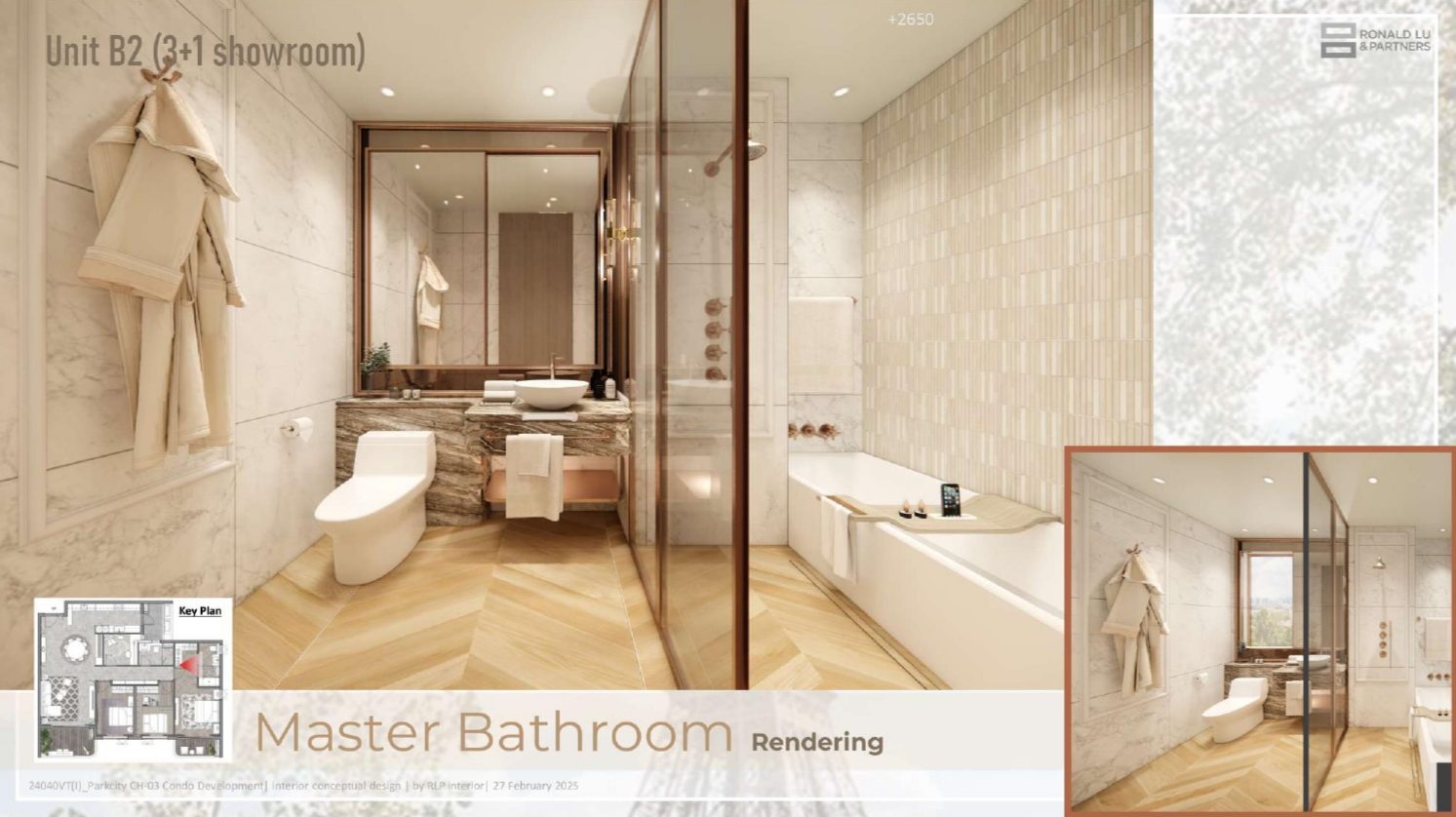 Nội thất bàn giao Le Parc Place - phòng tắm master với thiết bị vệ sinh và cabin kính cao cấp