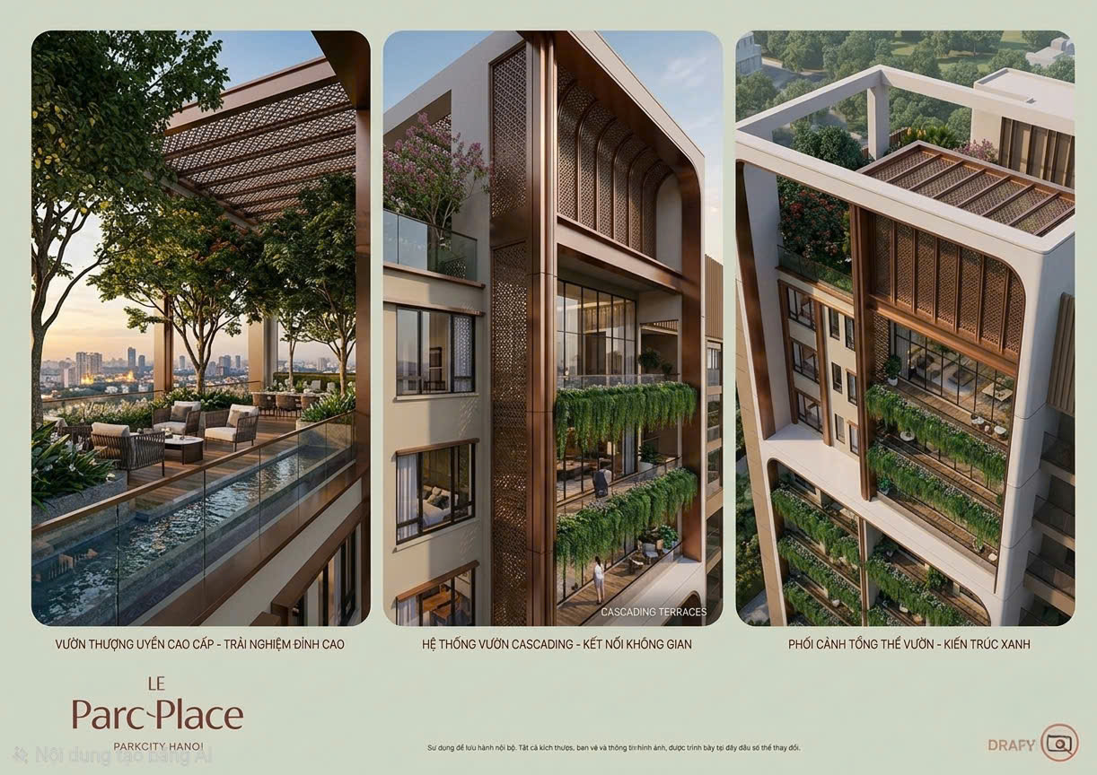 Hệ thống vườn Cascading và vườn thượng uyển của Sky Villa Le Parc Place