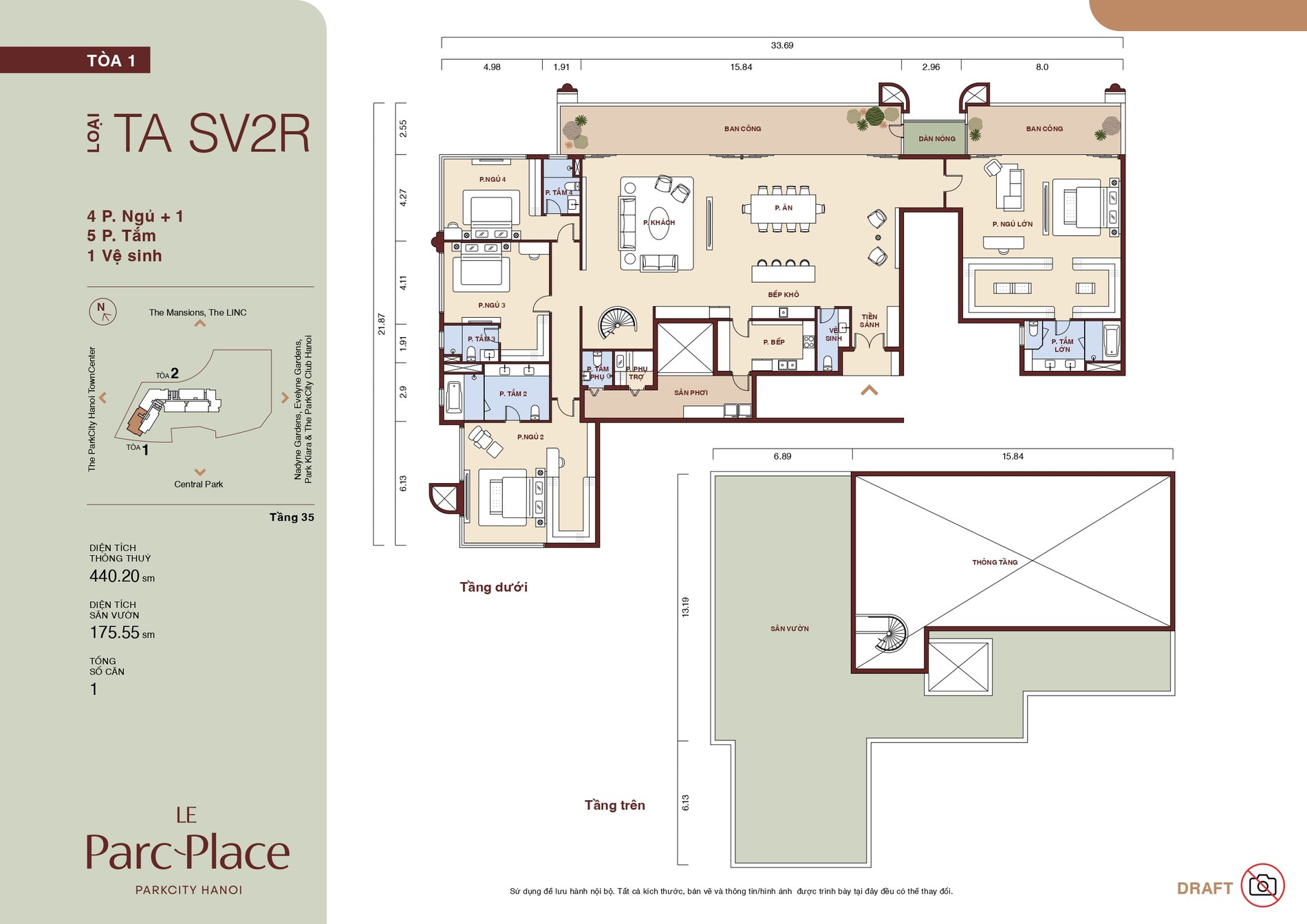 Mặt bằng Sky Villa TA SV2R — 4PN+1, 440,20m²