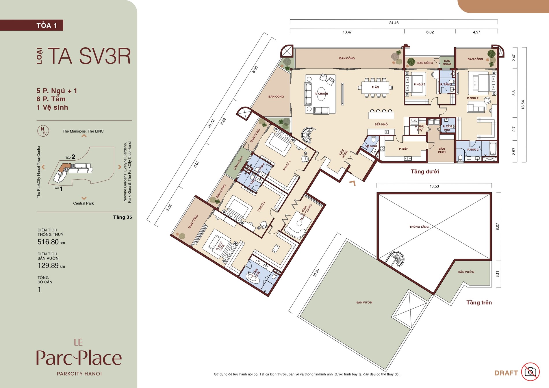 Mặt bằng Sky Villa TA SV3R — 5PN+1, 516,80m², căn lớn nhất dự án