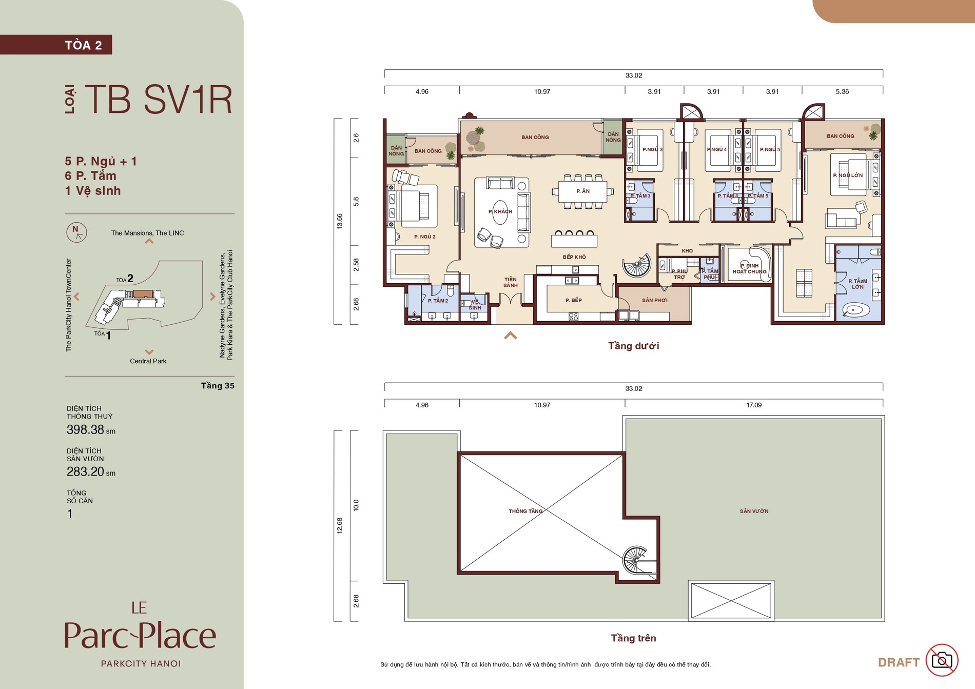 Mặt bằng Sky Villa TB SV1R — 5PN+1, 398,38m²