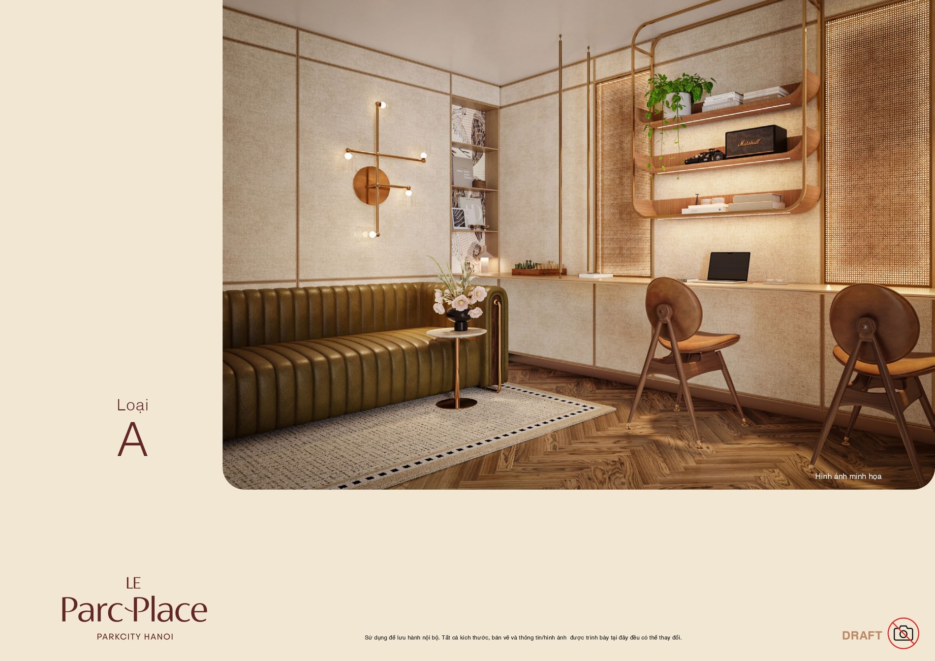 Mặt bằng dòng căn A1/A2 Le Parc Place — 2PN+1, ~107m²
