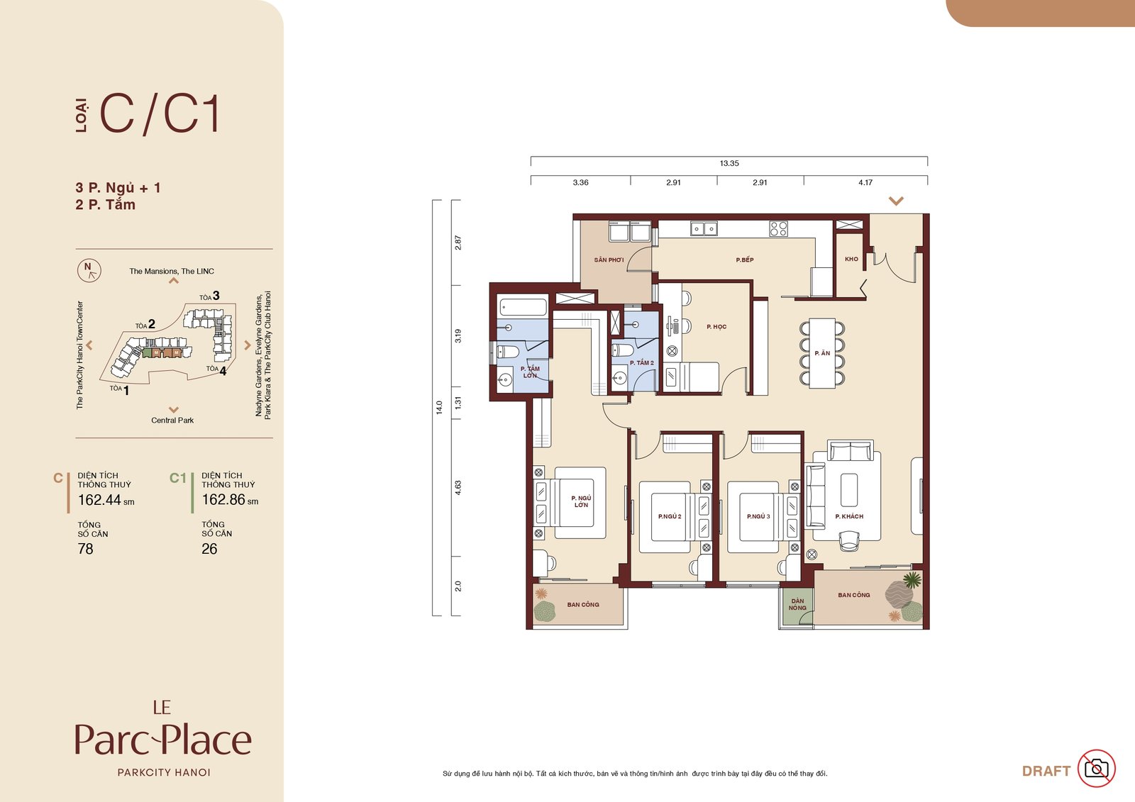 Khu bếp căn hộ Le Parc Place với thiết bị cao cấp